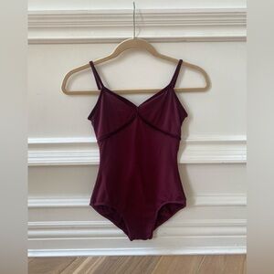 Vintage 90’s Mirella leotard in burgundy - nylon with velvet trim - Small